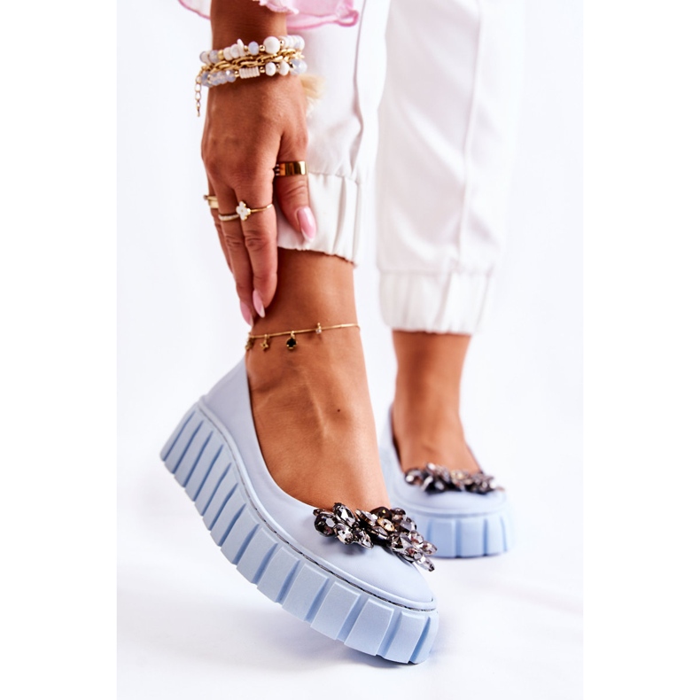 PA2 Läderballerinor På Plattformen Med En Blå Ladette-prydnad 2