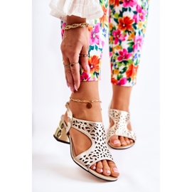 PA2 Genombrutna läder sandaler på höga klackar Golden Salvio gyllene 1