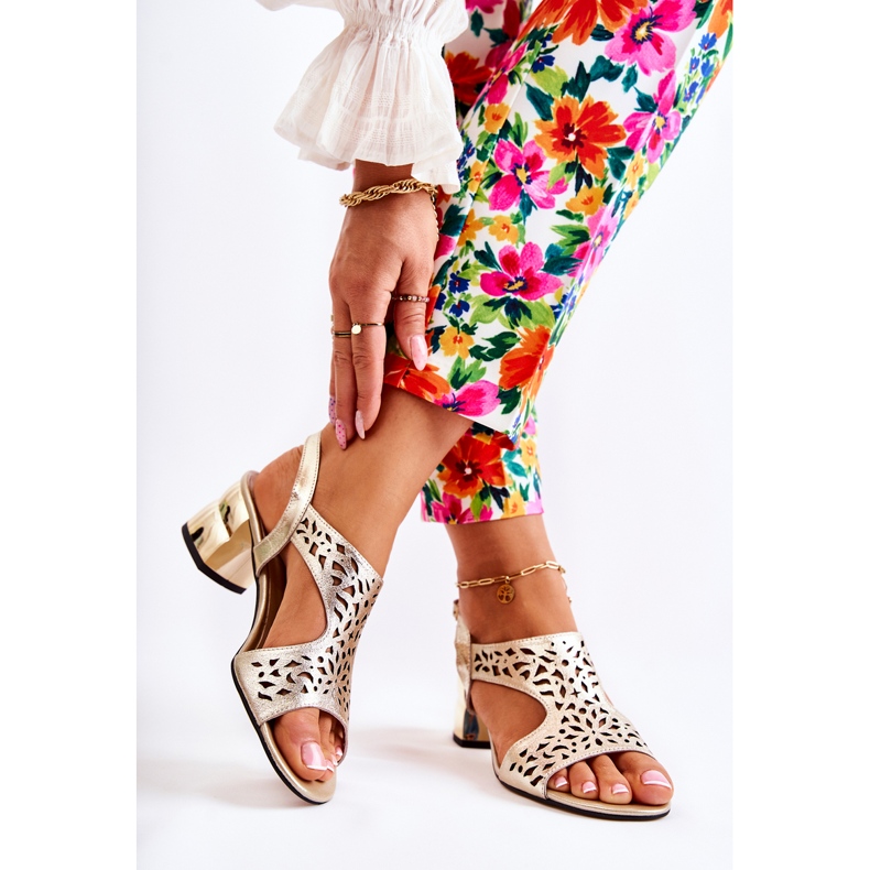 PA2 Genombrutna läder sandaler på höga klackar Golden Salvio gyllene 2