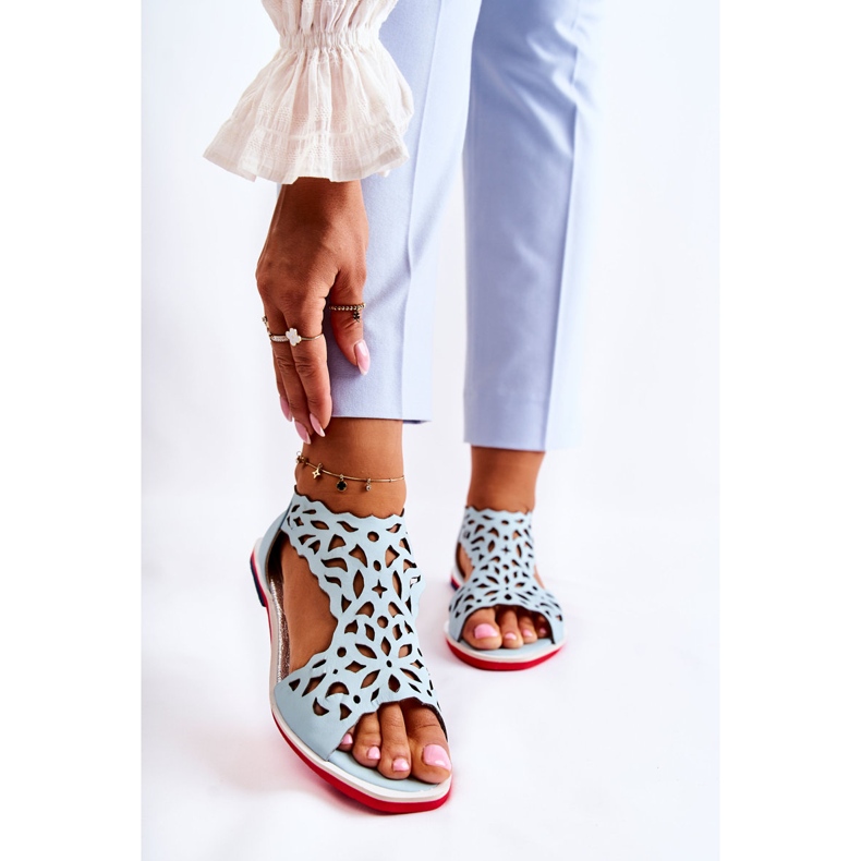 PA2 Läder lätta genombrutna sandaler ljusblå Alima 1