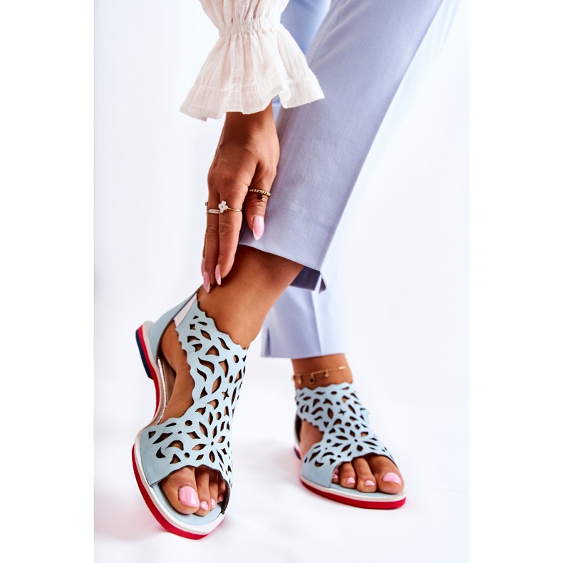 PA2 Läder lätta genombrutna sandaler ljusblå Alima 2