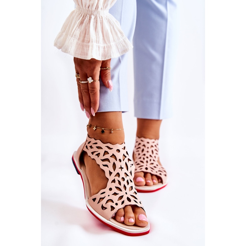 PA2 Läder ljusrosa genombrutna sandaler Alima 1