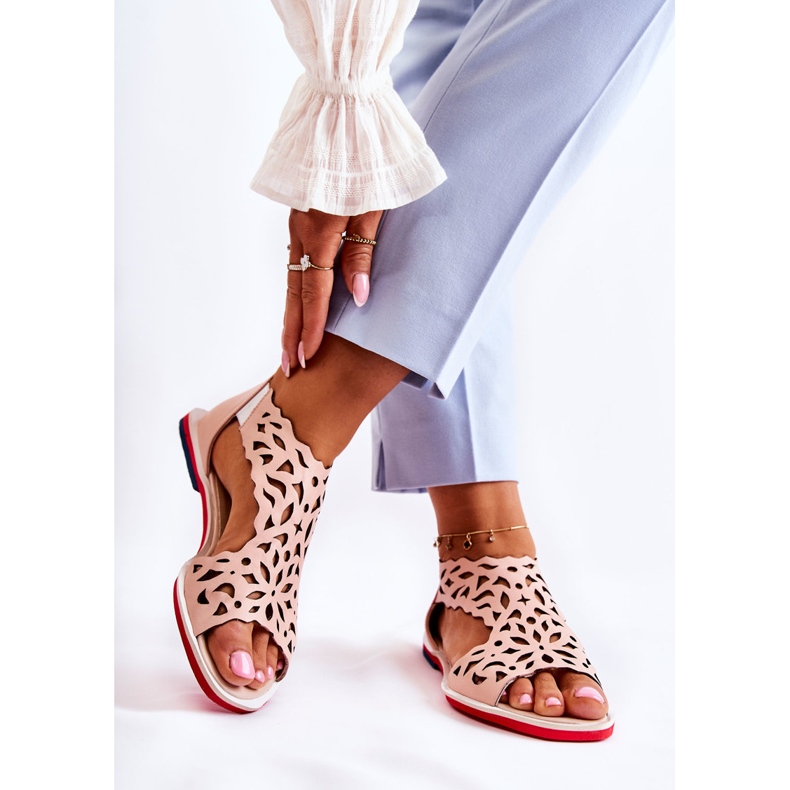 PA2 Läder ljusrosa genombrutna sandaler Alima 2