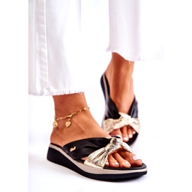 PE1 Bekväma lädertofflor för kvinnor svart och guld Neyla gyllene 1