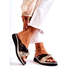 PE1 Bekväma lädertofflor för kvinnor svart och guld Neyla gyllene 2