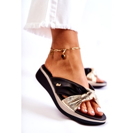 PE1 Bekväma lädertofflor för kvinnor svart och guld Neyla gyllene 3