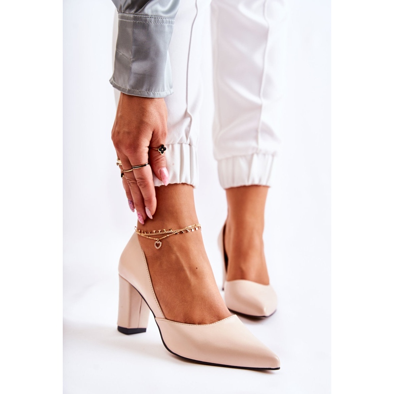 PA2 Fashionabla läderpumpar på en stång Beige känsla 1