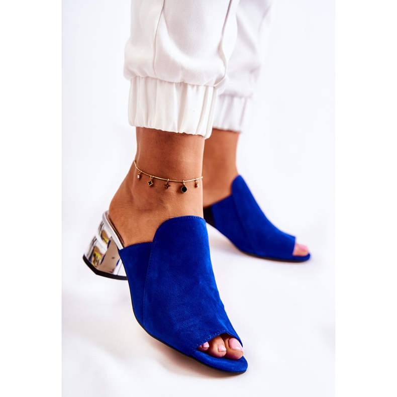 Damtofflor i mocka på klack Marinblå marinblå 1