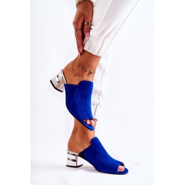 Damtofflor i mocka på klack Marinblå marinblå 2