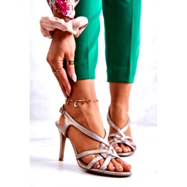 Lädersandaler Höga klackar Laura Messi 2002 Beige och guld 1