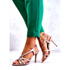 Lädersandaler Höga klackar Laura Messi 2002 Beige och guld 3