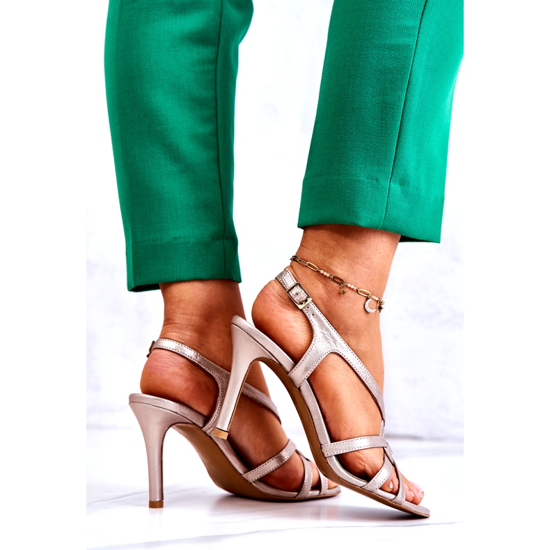 Lädersandaler Höga klackar Laura Messi 2002 Beige och guld 4