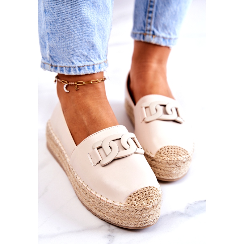 FB2 Klassiska Espadrilles På Beige Julianne Plattform 1
