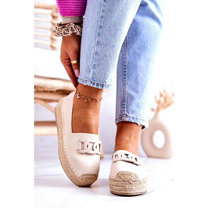 FB2 Klassiska Espadrilles På Beige Julianne Plattform 2