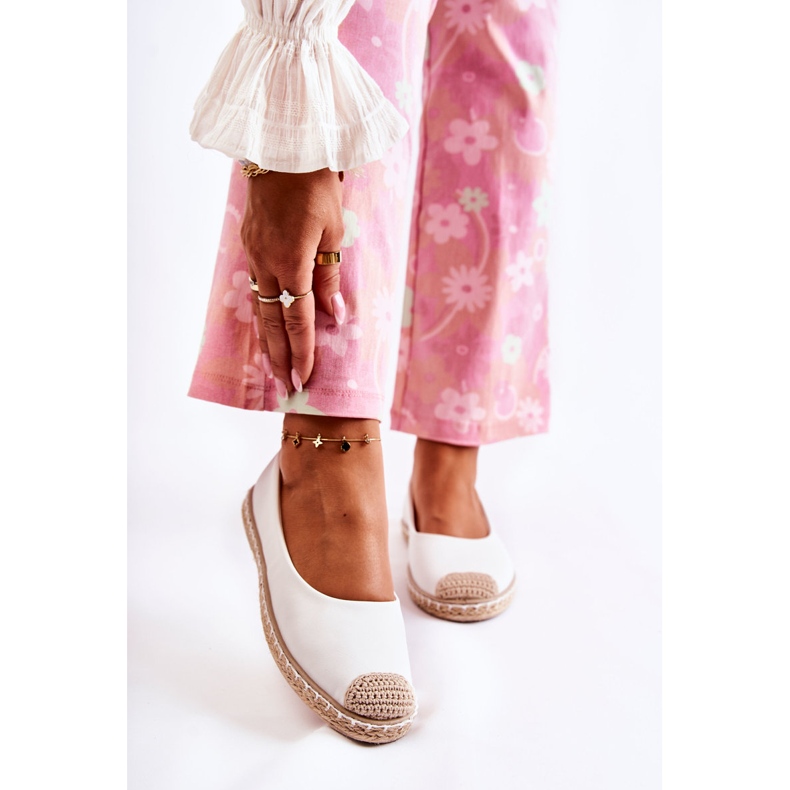 Klassiska kvinnors vita läder Espadrilles Calabria beige 1