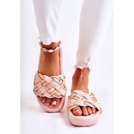 PS1 Kvinnors skinntofflor med kedja Rosa Soline 1