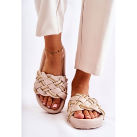 PS1 Lädertofflor för kvinnor med kedja Beige Soline 1