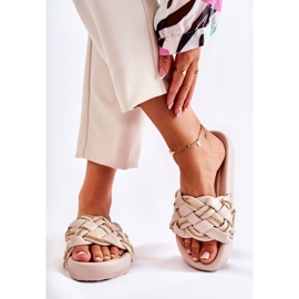 PS1 Lädertofflor för kvinnor med kedja Beige Soline 2