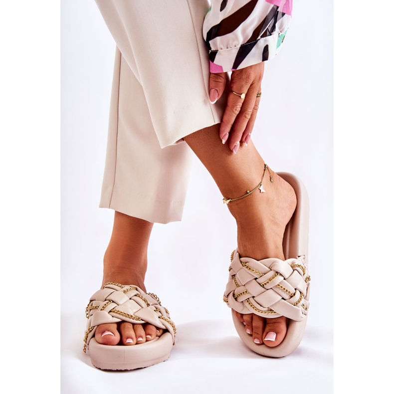 PS1 Lädertofflor för kvinnor med kedja Beige Soline 2