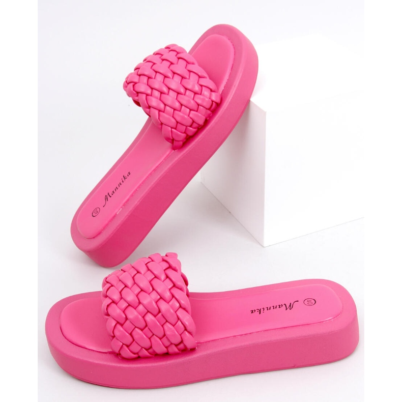 Högklackade sandaler med flätade Elida Fushia-ränder rosa 1