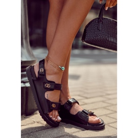 S.Barski Lädersandaler för kvinnor med svart Halis-dekoration 2