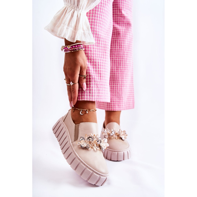 PA2 Slip-On Sneakers i läder för kvinnor med beige Mirana-dekoration 1