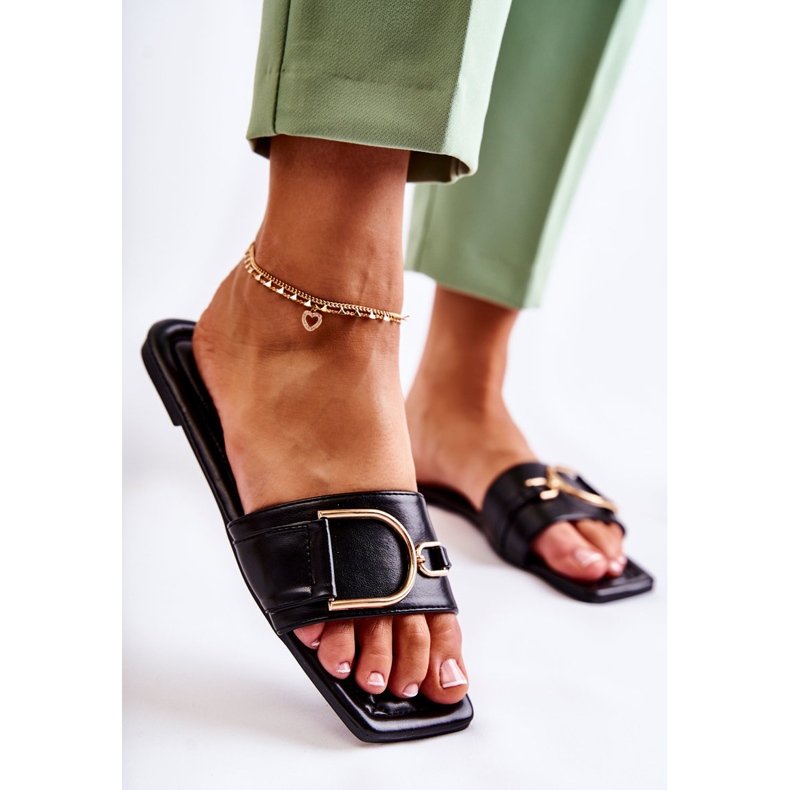 PG2 Klassiska lädertofflor för kvinnor med svart Shilla-dekoration 2