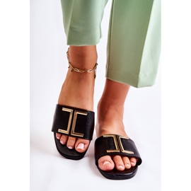 PG1 Klassiska lädertofflor för kvinnor med svart Maren-prydnad 1