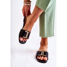 PG1 Klassiska lädertofflor för kvinnor med svart Maren-prydnad 2