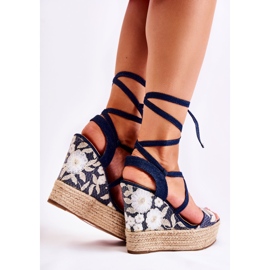 WS1 Fashionabla bundna sandaler på en kil marinblå Recife 2