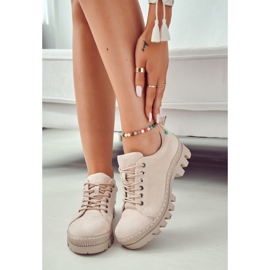 S.Barski Damskor med snörning i mocka, beige 4