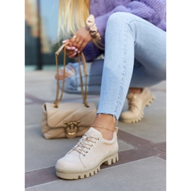 S.Barski Damskor med snörning i mocka, beige 3