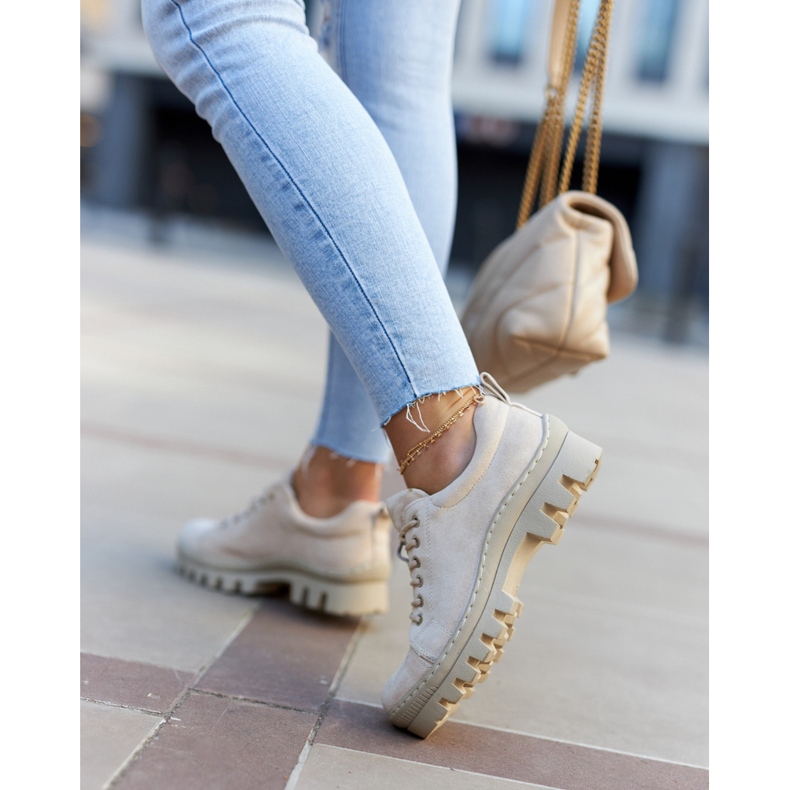 S.Barski Damskor med snörning i mocka, beige 2