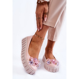 PA2 Läderballerinor på en plattform med en färgglad rosa ladettedekoration 1