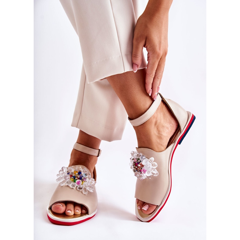 PA2 Lädersandaler för kvinnor med beige Nevassa-dekoration 2