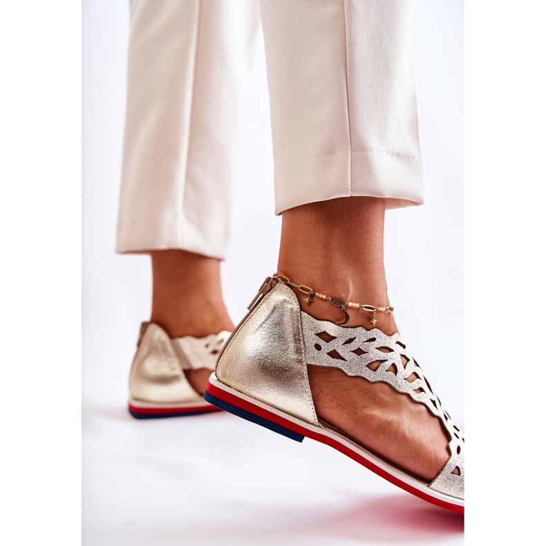 PA2 Läder lätta genombrutna sandaler Guld Alima gyllene 2