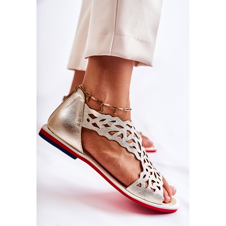 PA2 Läder lätta genombrutna sandaler Guld Alima gyllene 1