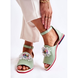 Lädersandaler för kvinnor med grön Nevassa-dekoration 2