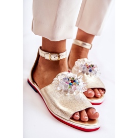 PA2 Lädersandaler för kvinnor med gyllene Nevassa-dekoration 2