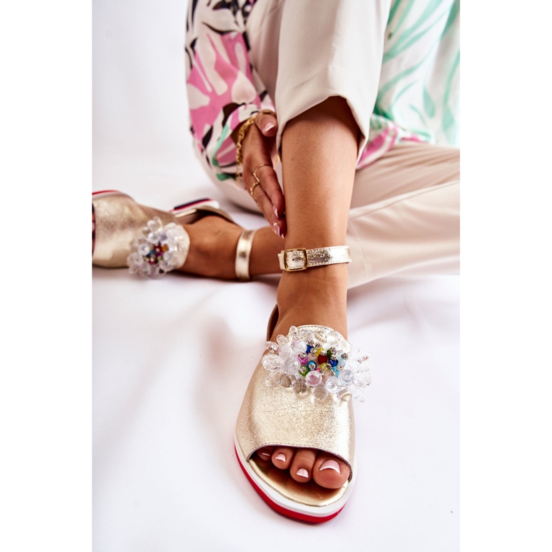 PA2 Lädersandaler för kvinnor med gyllene Nevassa-dekoration 1