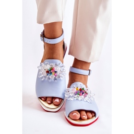 PA2 Lädersandaler för kvinnor med blå Nevassa-dekoration 2