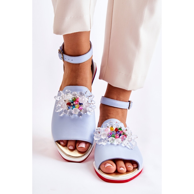 PA2 Lädersandaler för kvinnor med blå Nevassa-dekoration 2