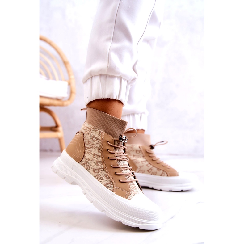 FW1 Fashionabla Sneakers High Sock Beige Collin 2