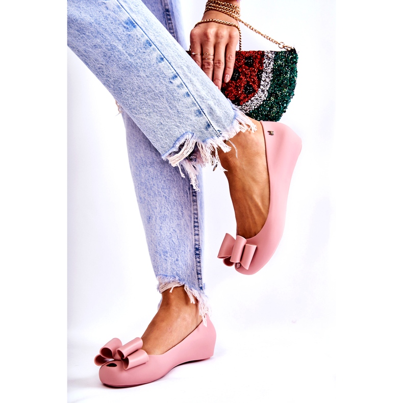 PH1 Kvinnors gummiballerinor med rosett Rosa florret 3