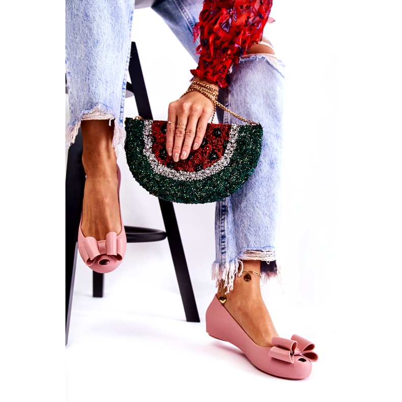 PH1 Kvinnors gummiballerinor med rosett Rosa florret 2