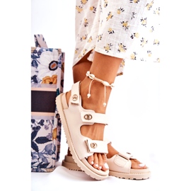 S.Barski Lädersandaler för kvinnor med dekoration, beige 5