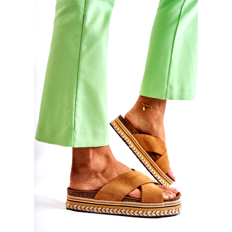 PG1 Damtofflor i mocka på Camel Jossie-plattformen brun 3