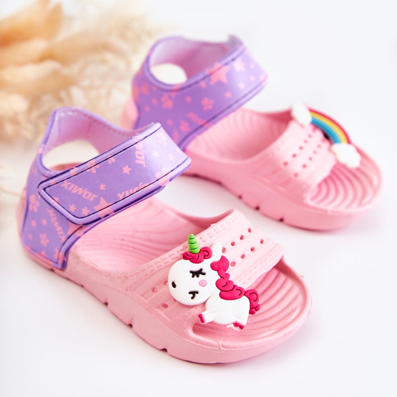 WJ1 Barns lätta sandaler med dekorationer av rosa och lila trovärdig purpur 1