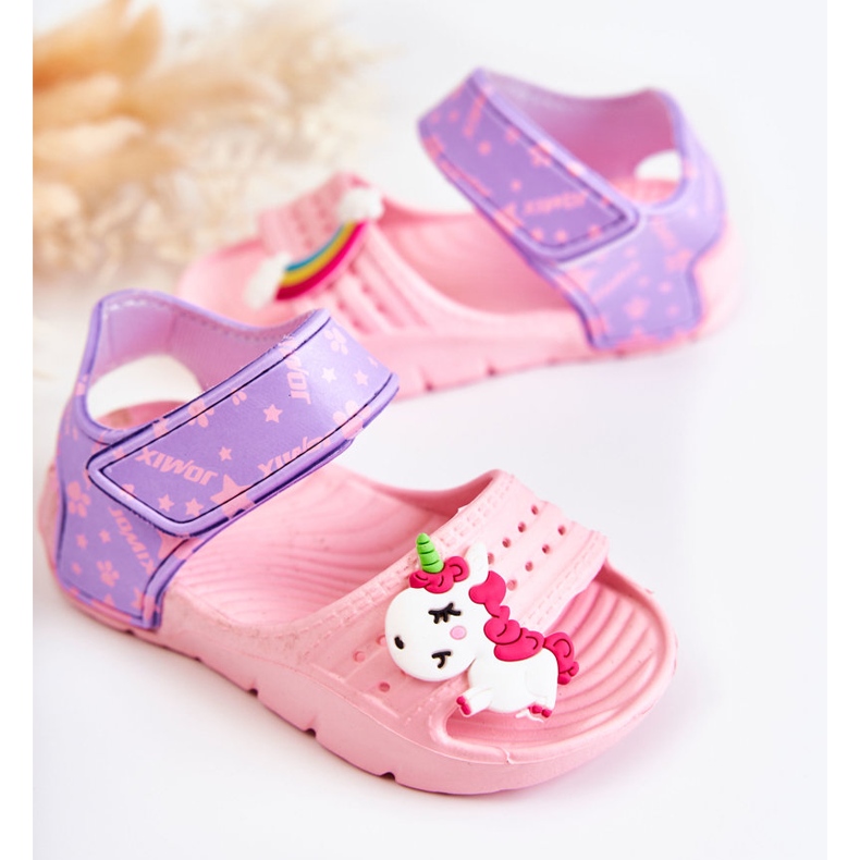 WJ1 Barns lätta sandaler med dekorationer av rosa och lila trovärdig purpur 2