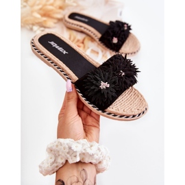 WJ1 Damtofflor med material Blommor Svart Susana 1